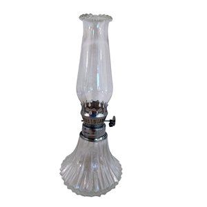 Vintage Clear Glass 10.5"  Oil Lamp Mid Century Lamplight Farms  9" x 3.5"